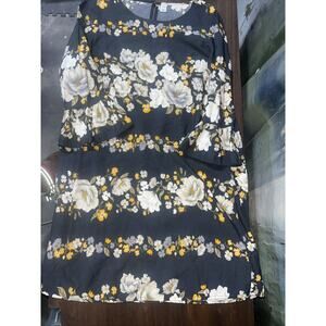 Navy Floral Knee Length Dress Bell Sleeves Womens Size Small S Old Navy Casual